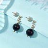 Natural Black Agate Round Beads & 304 Stainless Steel Components Dangle Earrings for Women EJEW-JE06231-01-1