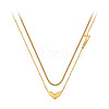 Stainless Steel Double Layer Heart Pendant Lock Collarbone Chain Necklaces for Daily Wear DN9928-4