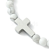 2Pcs 2 Style Natural Howlite & Synthetic Turquoise & 304 Stainless Steel Cross Beaded Stretch Bracelets Set BJEW-JB09465-01-4