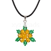 Natural Malaysia Jade Dyed & Glass Snowflake Pendant Necklaces NJEW-JN05054-02-1