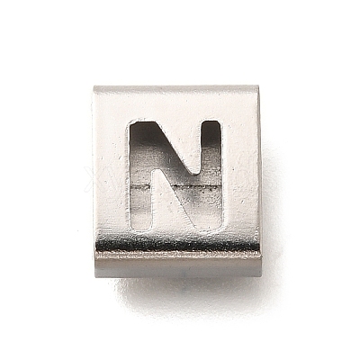Letter Style 304 Stainless Steel Square Slide Charms STAS-L132-19N-1