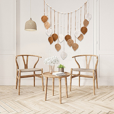 Bohemian Hand-woven Cotton Rope Leaf Tassel with Wood Beads Wall Hanging Ornaments FIND-WH20019-136B-03-1