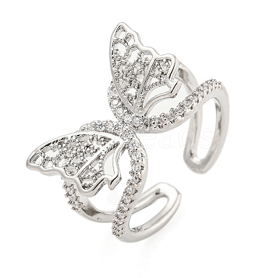 304 Stainless Steel Cubic Zirconia Open Cuff Ring for Women LS-RJEW-S406-05P-01-1