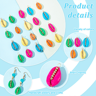 30Pcs 5 Colors Spray Painted Natural Cowrie Shell Pendants SSHEL-GA0001-15-1