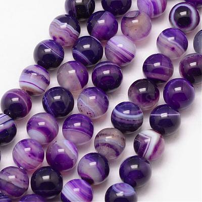 Natural Striped Agate/Banded Agate Bead Strands G-K166-13-8mm-04-1