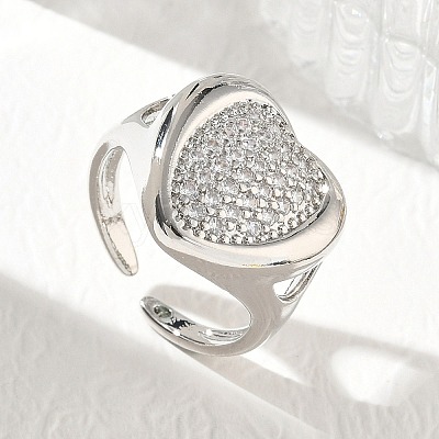 Brass Micro Pave Cubic Zirconia Cuff Open Rings for Women CU-CBA760A-13C-P-1