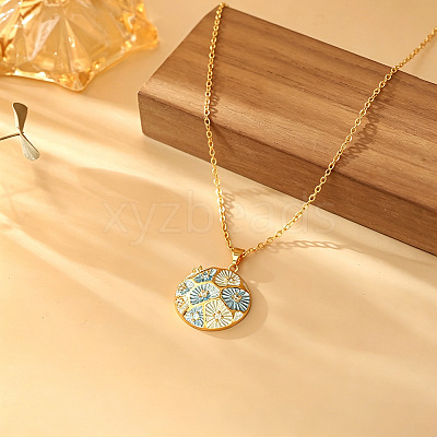 Brass Pave Clear Cubic Zirconia Enamel Textured Pendant Necklaces for Women WG37471-01-1
