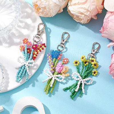 Bouquet Glass Seed Beaded Pendant Decoration HJEW-JM02561-1