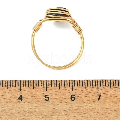 Copper Wired Natural Abalone Shell/Paua Shell Finger Rings for Women RJEW-JR01055-1