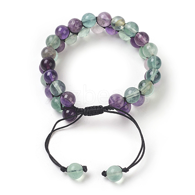 Adjustable Natural Fluorite Braided Bead Bracelets BJEW-E351-01G-1
