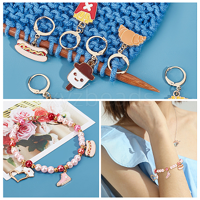 Food Theme Alloy Enamel Bread/Chips/Ice Cream Locking Stitch Markers HJEW-PH01759-1