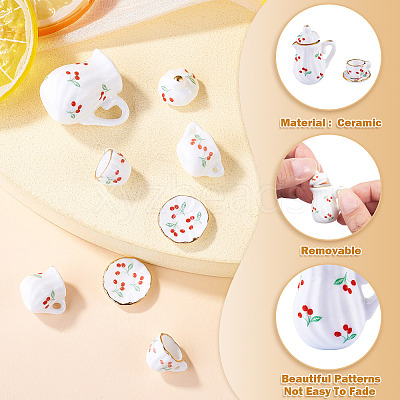 Cherry Pattern Mini Ceramic Tea Sets AJEW-TA0003-48-1