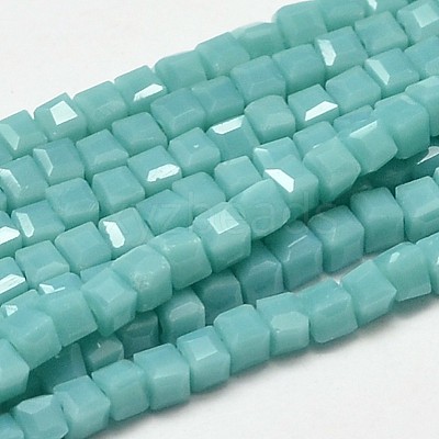 Faceted Cube Glass Beads Strands X-EGLA-J133-C06-1