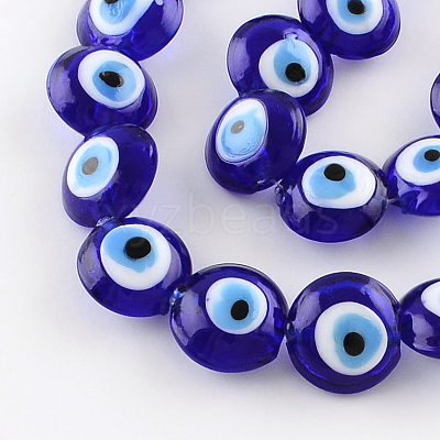 Flat Round Evil Eye Lampwork Bead Strands X-LAMP-R118-01-1