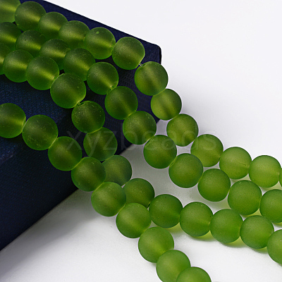 Baking Paint Lime Green Frosted Round Transparent Glass Bead Strands X-GLAA-S031-8mm-34-1