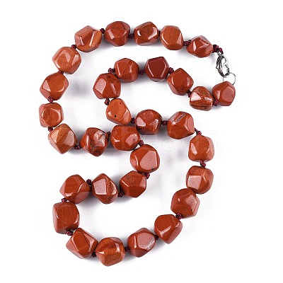 Natural Red Jasper Nuggets Beaded Necklaces for Women Men NJEW-K388-01L-1