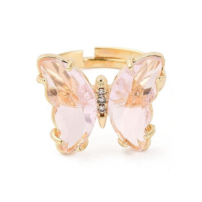 Adjustable Brass Glass Finger Rings RJEW-P148-A01-13-1