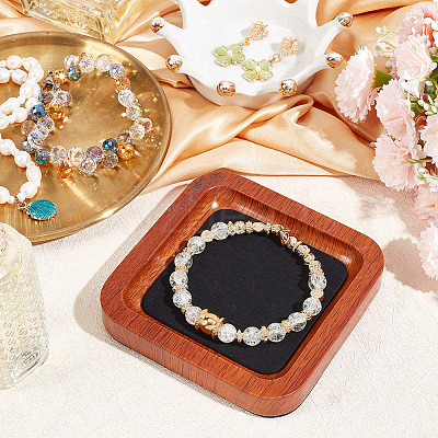 Square Wood Jewelry Storage Tray with Microfiber Fabric Mat Inside ODIS-WH0030-37A-02-1
