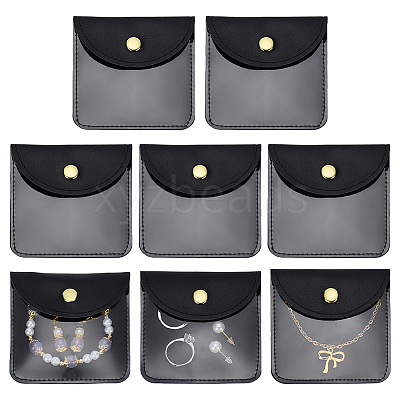 Square PU Leather & PVC Gift Jewelry Packaging Bags with Snap Button ABAG-WH0062-06A-1