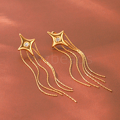 304 Stainless Steel Pave Clear Cubic Zirconia Star Tassel Earrings for Women WG0B521-01-1