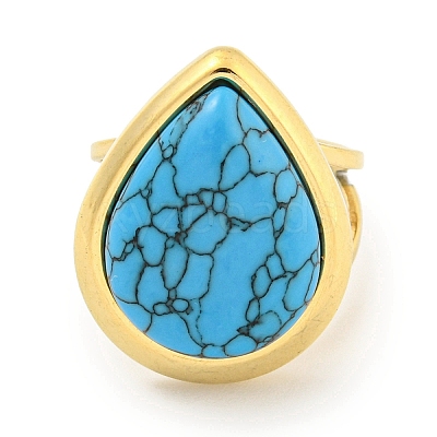 Ion Plating(IP) 304 Stainless Steel Synthetic Turquoise Cuff Rings G-Z056-09G-02-1