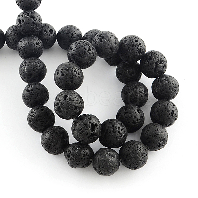 Natural Lava Rock Gemstone Round Bead Strands G-R285-10mm-06-1