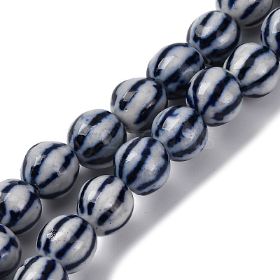 Handmade Blue and White Porcelain Beads Strands PORC-I027-02D-1