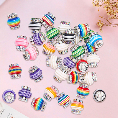 60Pcs Lantern-Shaped Striped Pattern Resin Rhinestone Beads KK-SC0007-83-1