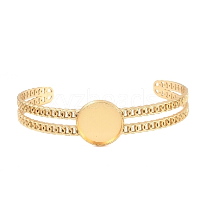304 Stainless Steel Blank Cuff Bangle Bases with Flat Round Tray SA-CBA82C8-05A-G-1