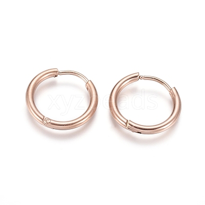 Ion Plating(IP) 304 Stainless Steel Huggie Hoop Earrings EJEW-F111A-17mm-RG-1