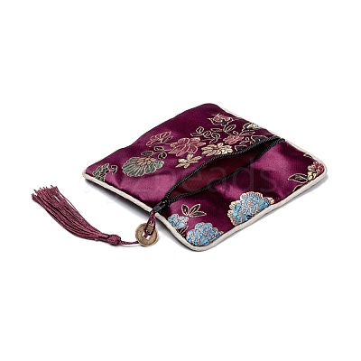 Chinese Brocade Tassel Zipper Jewelry Bag Gift Pouch ABAG-F005-06-1