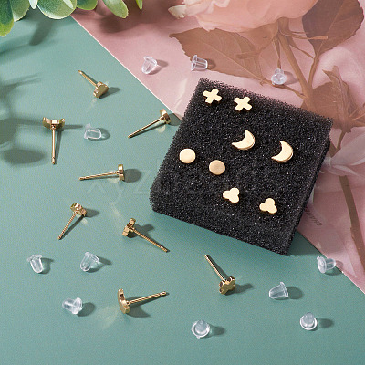 16Pcs 4 Styles Brass Stud Earrings for Women EJEW-TA0001-68-1