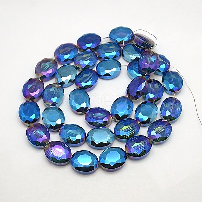 Faceted Electroplate Crystal Glass Oval Beads Strands EGLA-F059B-05-1