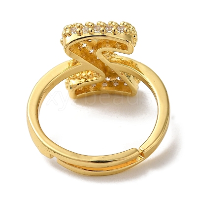 Rack Plating Letter Brass Micro Pave Clear Cubic Zirconia Adjustable Rings for Women KK-S391-03G-Z-1