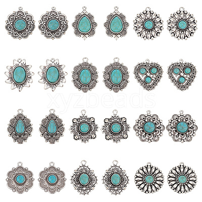 24Pcs 12 Styles Synthetic Turquoise Pendants PALLOY-PH0002-19-1