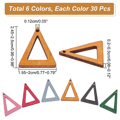 180Pcs 6 Colors Wood Pendants WOOD-NB0002-23-1
