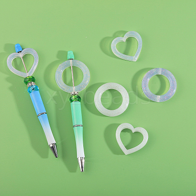 12Pcs 6 Style Heart/Ring Glitter Silicone Beads SIL-CA0002-82-1