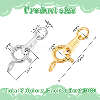 4Pcs 2 Colors 925 Sterling Silver Spring Ring Clasps STER-PH0001-98-1