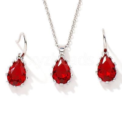 Brass Glass Teardrop Dangle Earrings & Pendant Necklaces Sets for Women SN7010-4-1