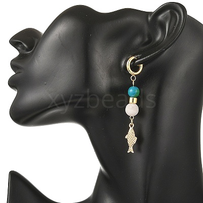 Synthetic Chrysocolla & Natural Agate Beads Hoop Dangle Earrings EJEW-JE07321-1
