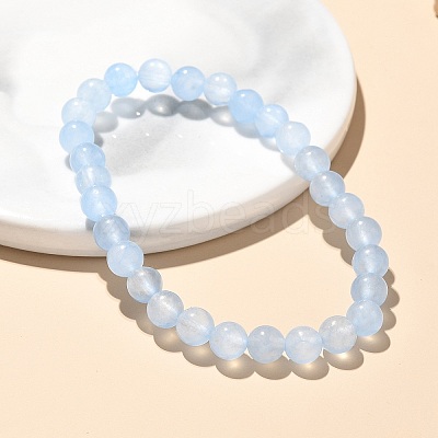 Natural & Dyed White Jade Bead Stretch Bracelets BJEW-K212-A-018-1