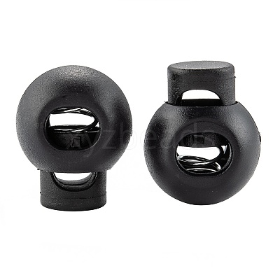 1-Hole Dyed Iron Spring Loaded Eco-Friendly Plastic Round Buckle Cord Toggle Lock Beans Stoppers for Sportwear Luggage Backpack Straps LS-X-FIND-E004-60B-18mm-1