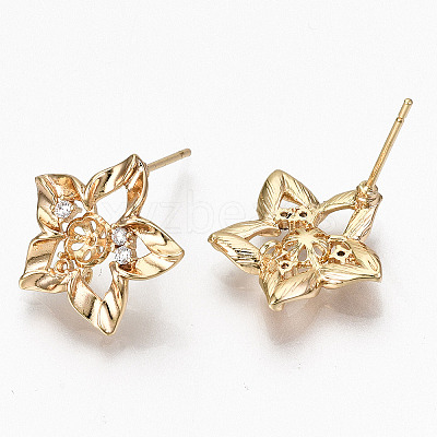 Hollow Brass Micro Pave Clear Cubic Zirconia Stud Earring Findings KK-R117-059-NF-1