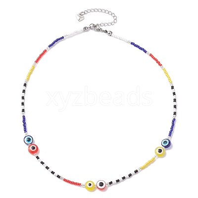 Resin Evil Eye & Glass Seed Beaded Jewelry Set SJEW-MZ00002-1