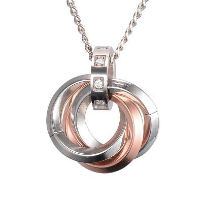 304 Stainless Steel Interlocking Ring Pendants STAS-D440-06C-1