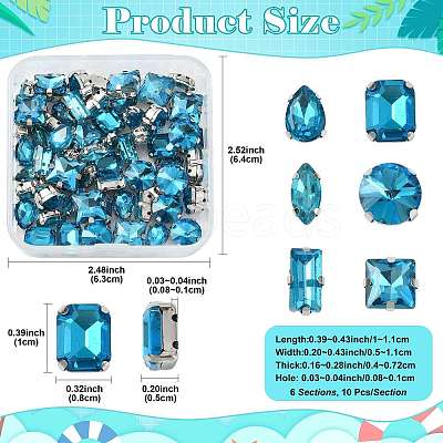 60Pcs 6 Styles Sew on Rhinestone RGLA-FS0001-22B-1