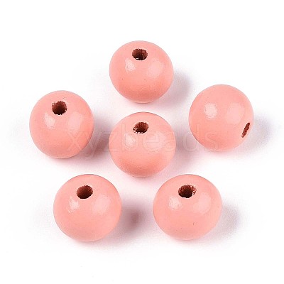 Spray Painted Round Natural Schima Wood Beads WOOD-A018-14mm-27-1
