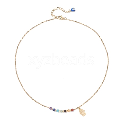 Chakra Natural Gemstone Faceted Round Beaded Pendant 304 Stainless Steel Cable Chain Necklaces NJEW-JN05531-01-1