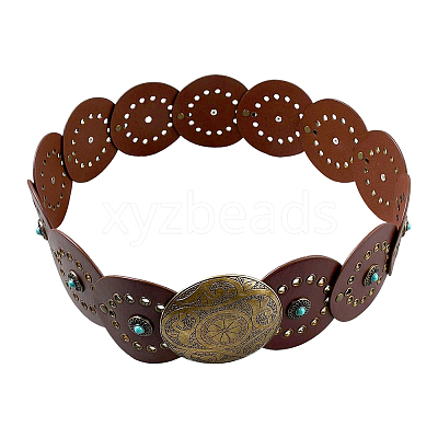 Western Retro PU Leather & Resin Imitation Gemstone Disc Chain Belts with Alloy Buckles AJEW-WH20064-21-1