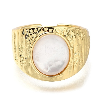 Rack Plating Brass Shell Open Cuff Rings for Women RJEW-M022-08G-1